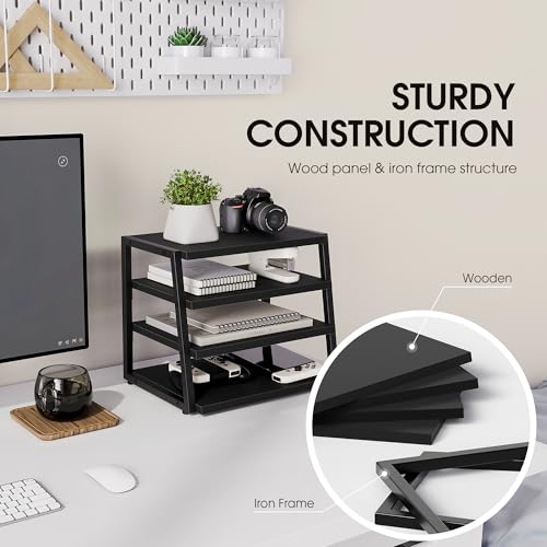 Fenge Desk Shelf Organizer, 4-Tier Tower Desktop Office Shelves, Black - color: Black
