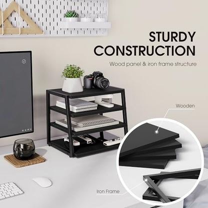 Fenge Desk Shelf Organizer, 4-Tier Tower Desktop Office Shelves, Black - color: Black