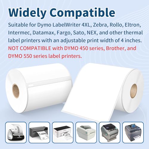 6 Rolls 4" x 6" Direct Thermal Shipping Labels, Compatible with Dymo 4XL, Rollo & Zebra Printer | 220 Labels/Roll, Perforated, Permanent Adhesive, BPA-Free - color: Dm 1744907 | 6rolls