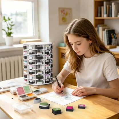 Krafetto 80 Grids Rotating Ink Pad Storage Organizer Rack
