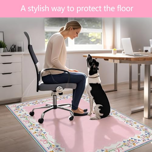 Office Chair Mat for Hardwood/Tile Floor, 36"x48"Desk Chair Mat for Rolling, Non Slip Under TPR Backing Low-Pile Rug(Pink Bow Flower EA) - color: Pink Bow Flower Ea