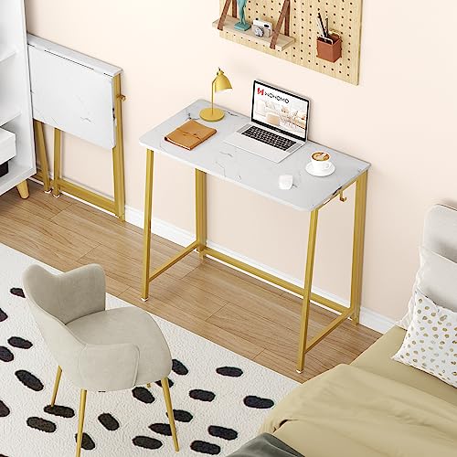 WOHOMO Folding Desk, 39.4" Foldable Computer Table for Small Spaces, Gold - color: White and Gold, size: Large Size:39.4 x 15.7