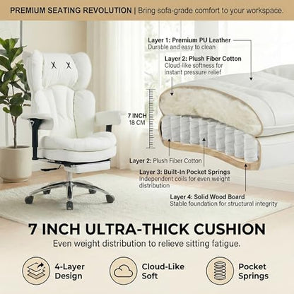 Big & Tall Office Chair, 400lbs Executive Chair with Footrest, White - color: White