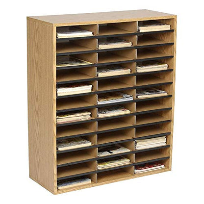 Safco Literature Organizer, 36 Compartments, Office and Classroom Mailbox with Adjustable Shelves, Wood Paper and Mail Sorter, Medium Oak - style: 36 Compartment