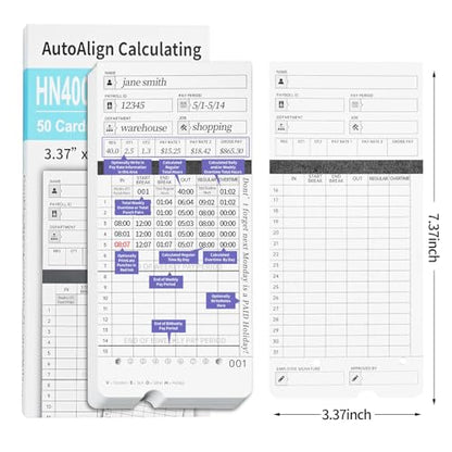 HN4000 Time Cards for Employee Time Clocks, Compatible with HN4000, HN2000, HN2500, HN4500, Card Numbers 1-50, Pre-Punched Holes, of 50 Cards, Separate Packaging (300)