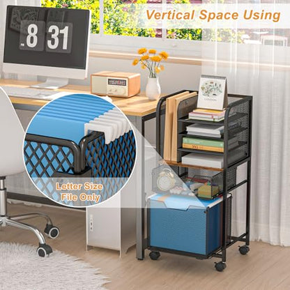 Feyejade 6-Tier Rolling File Cart Multi Mobile Drawer Cabinet Black - size: 11.81"D x 14.57"W x 31.81"H