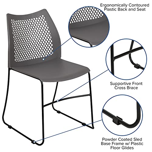 Flash Furniture Hercules Series Contoured Lobby Chairs with Air-Vent Honeycomb Backs, Ergonomic Stacking Chairs for Offices, Set of 5, Gray | Sled Base, Powder Coated, 661 LBS. Weight Capacity - color: Grey, size: Set of 5