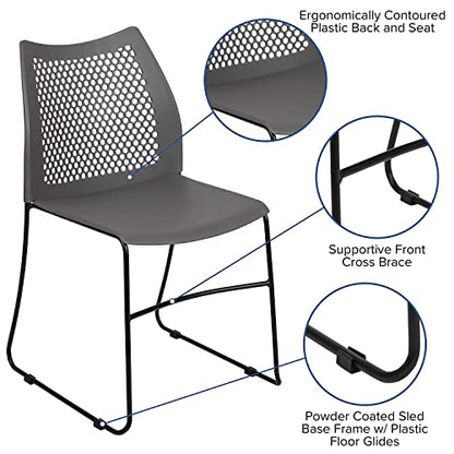 Flash Furniture Hercules Series Contoured Lobby Chairs with Air-Vent Honeycomb Backs, Ergonomic Stacking Chairs for Offices, Set of 5, Gray | Sled Base, Powder Coated, 661 LBS. Weight Capacity - color: Grey, size: Set of 5