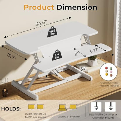 JOY worker Standing Desk Converter, 35" Height Adjustable Desk Riser, White - color: White, size: 35 inches