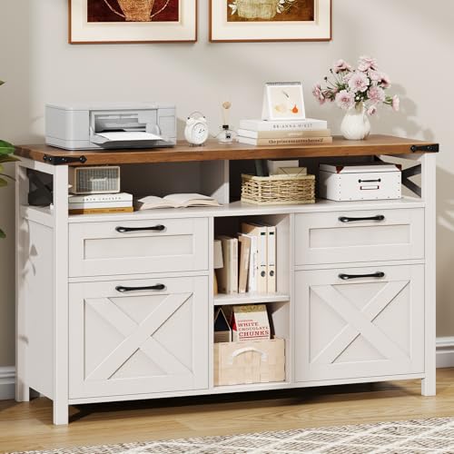 Halitaa File Cabinet with Open Storage Shelf for Home Office, Off White - color: Off White, size: 4 Drawers