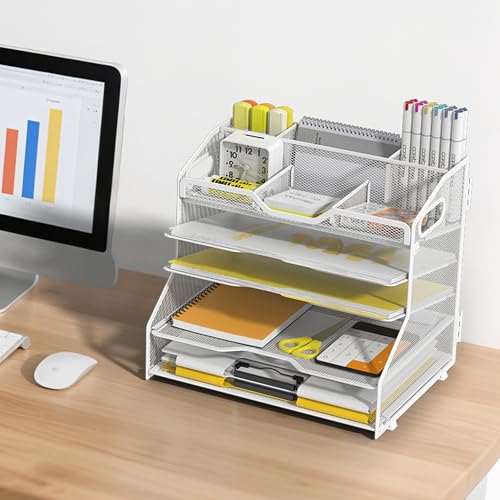 YINGHUA 5-Tier Mesh Desk Organizer, Letter Tray - White - color: 5 Tier-white