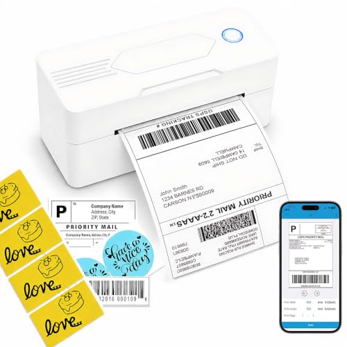 Mvgges Shipping Label Printer,Bluetooth 4x6 Thermal Label Printer for Small Business Office or Home, Compatible with Android, iOS, Windows and Mac, Widely Used for Amazon,USPS,Etsy,White - color: White