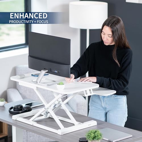 VIVO 28 inch Desk Converter, K Series, Height Adjustable Sit to Stand Riser, Dual Monitor and Laptop Workstation with Keyboard Tray, White, DESK-V028KW | Height Adjustable, Stand Up Desk Riser, Wide Keyboard Tray, Dual Monitor and Laptop Workstation, Whit
