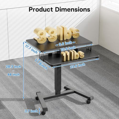 BONTEC Mobile Standing Desk with Keyboard Tray, Mobile Podium on Wheels | Rolling Laptop Sit Stand Desk, Adjustable Height Desk Up to 33lbs, Portable Computer Workstation Cart for Living Room, Office - color: Black