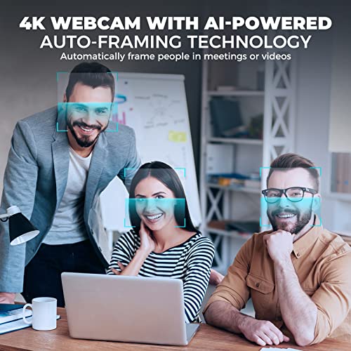4K Webcam with AI-Powered Framing,Remote Control Web Camera/10X Digital Zoom 4k 30fps Web cam with USB 3.0 HDR/Dual Noise Cancelling Microphones for PC Mac, Streaming, Video Call, Zoom, Skype