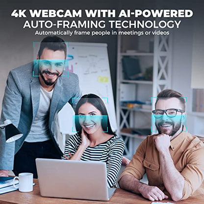 4K Webcam with AI-Powered Framing,Remote Control Web Camera/10X Digital Zoom 4k 30fps Web cam with USB 3.0 HDR/Dual Noise Cancelling Microphones for PC Mac, Streaming, Video Call, Zoom, Skype