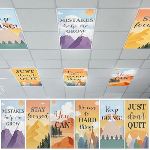 QOUBAI 6 Pcs Fluorescent Light Covers,4 x 2 Ft Magnetic Light Filters Moving Fluorescent Lights Shade Easy Install for Classroom Office Library Hospital Home Ceiling Mountains - color: Mountains