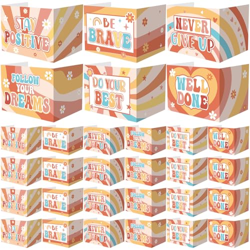 Honoson 24 Pcs Inspirational Privacy Folders for Students | Cardboard Desk Shields with Motivational Words, 6 Designs for Classroom Study, Tri-fold Exam Dividers, Bulk Test Boards - style: Groovy