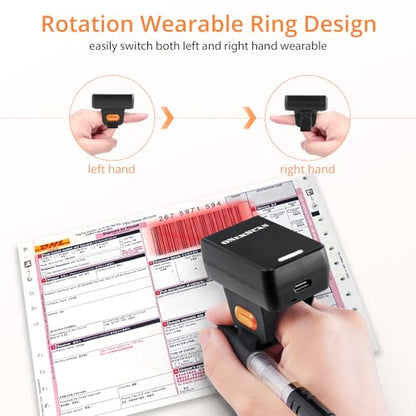 Finger Ring Barcode Scanner,Mini 3-in-1 Barcorde Scanner Wireless Wearable Scanner with 2.4GHz Wireless & Wired Connection & Bluetooth Bar Code Scanners for iOS Android Win Warehouse Store
