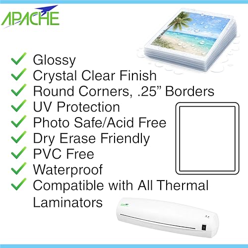 Apache Letter Size Laminating Pouches, 16 Mil, 5 Pack, Holds 8.5x11 Inch Projects (9x11.5" Pouch Size), Thermal Laminator Compatible Laminating Sheets, Clear, Round Corners, Elite Specialty Line - size: LETTER 16mil 5 Pack Elite Specialty