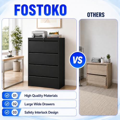 4 Drawer File Cabinet with Lock, Metal File Cabinet, Black - color: Black, size: 52.3"H - 4 Drawer