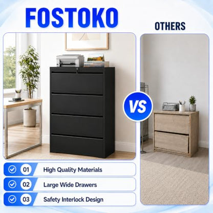 4 Drawer File Cabinet with Lock, Metal File Cabinet, Black - color: Black, size: 52.3"H - 4 Drawer