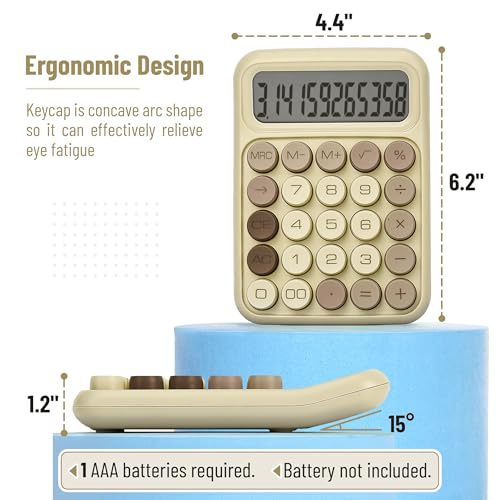 Mr. Pen- Mechanical Switch Calculator, 12 Digit Large LCD Display | Khaki Cream with Big Buttons, Mechanical Switch Calculator for Home, School, Office - color: Khaki Cream
