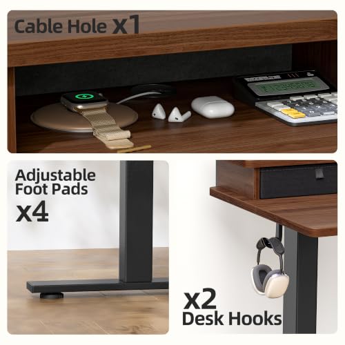 TIQLAB 48 * 24 inch Standing Desk with Two Drawers&Top Shelf, Black Walnut | Smooth Height Adjustment, 2 Memory Presets, One-Touch Control, Stable Steel Frame, 176 lbs Capacity, Easy Assembly - color: Black Walnut, size: 47*24 inch without keyboard tray