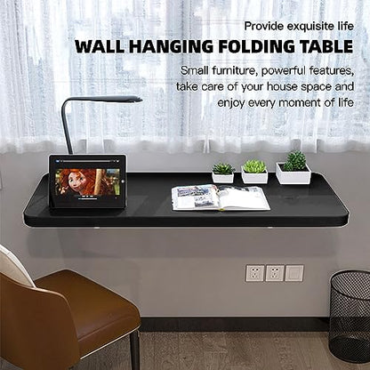 Folding Wall Table Wall Mounted Folding Table Wall Folding Table Drop Down Wall Mounted Table Suitable for Office Study Bedroom Kitchen Dining Room Laundry And Other Places Black 39.4"D x 11.8"W - color: Black, size: 39.4in D x 11.8in W