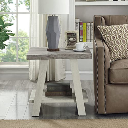 Roundhill Furniture Athens Contemporary Two-Tone Wood Shelf End Table, Weathered Gray and Beige - color: Weathered Gray and Beige