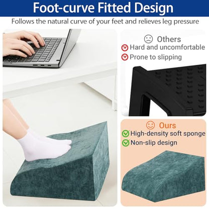 Foot Rest for Under Desk at Work, Ergonomic Under Desk Footrest with Washable Cover for Office, Home & Gaming Leg Elevation Pillow Green - color: H-green