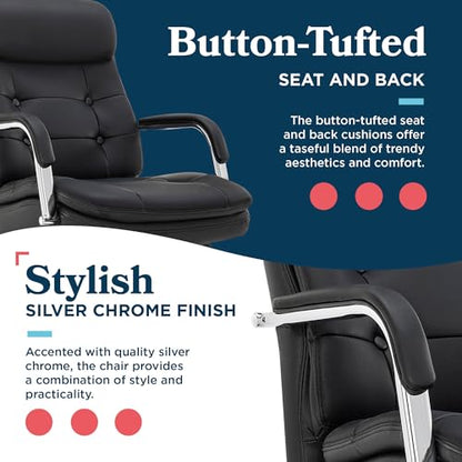 La-Z-Boy Sonata Executive Mid-Back Office Chair, Button-Tufted Seat and Back, Double-Layer Cushion, Padded Armrests, Ergonomic Computer DeskChair, Swivel Metal Base, Bonded Leather, Black/Chrome - color: Black and Chrome