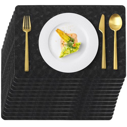 Black Plastic Vinyl Placemats Set of 12, Waterproof Heat Resistant Table Mats,Faux Leather Wipeable Washable Easy Clean Non-Slip Place Mats for Indoor Outdoor(12,Black) - color: Black