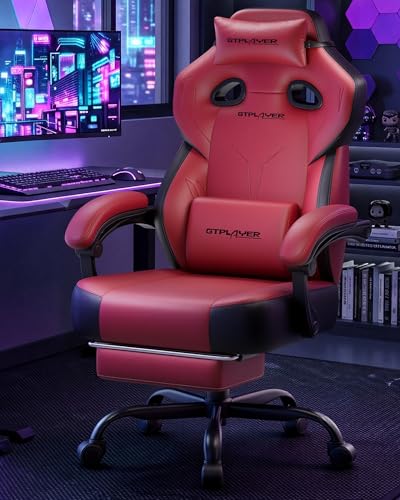 GTPLAYER Big & Tall Gaming Chair, Wide Seat with Footrest, Wine Red - color: 10 Wine Red