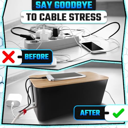 Cord Box Hider 2 Pack, Cable Management Box, Medium, Large, Black
