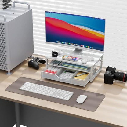 Computer Monitor Stand Riser with Drawer - color: White