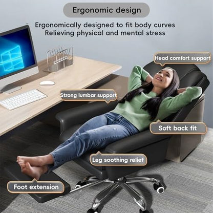 Office Chair with Foot Rest, Ergonomic Executive Office Chair with Foot Rest & Arms - 140° Full Recline, 360° Silent Swivel, Comfy High Back Design for Home & Office Work, Black