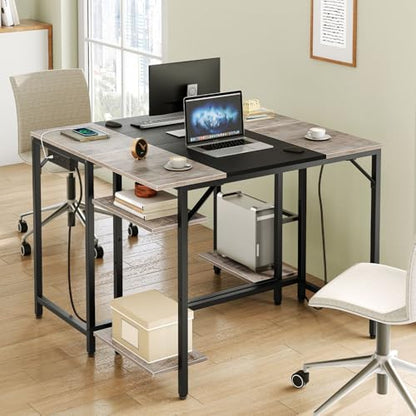 HOOBRO Small Computer Desk, 35.4 Inch Home Office Desk with Power Outlet, Writing Desk with 2 Shelves, Modern Small Desk for Home Office, Study, Easy to Assemble, Charcoal Gray and Black BG43UDN01 - color: Charcoal Gray + Black