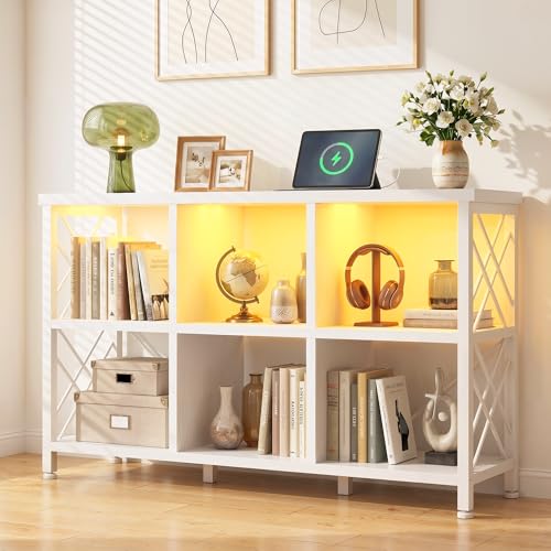 DurayLoly 6 Cube Storage Organizer, Horizontal Bookshelf with LED, White - color: White, size: 6 cube