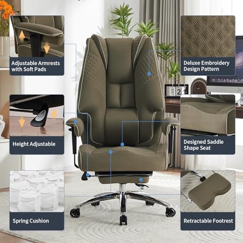 EXCEBET Big and Tall Office Chair 400lbs Wide Seat, Mesh High Back Executive Office Chair with Foot Rest, Ergonomic Chairs Lumbar Support for Lower Back Pain Relief (Mesh Light Green) - color: Mesh Light Green