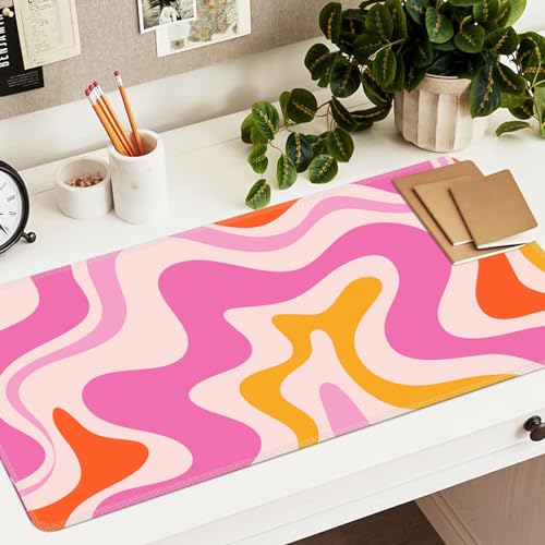 iCasso Large Mouse Pad (35.4x15.7 in), Keyboard Mouse Mat Desk Pad for Work | Desk Mat Gaming Mousepad with Stitched Edges, Game, Office, Home-Pink Topographic - color: Pink Topographic