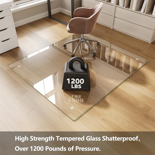 Koonmi Glass Chair Mat for Carpet, 42"x48" Thick Office Chair Mat | Tempered Glass Chair Mats with Round and Polished Edges, Smooth Rolling for Carpet Floor Protection, Scratch-Resistant - color: Transparent, size: 42"x48"