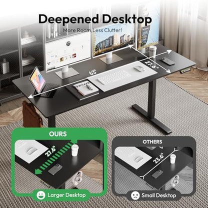 63 x 28 Inch Electric Standing Desk, 3 Memory Presets, Black - color: Black, size: 63*28