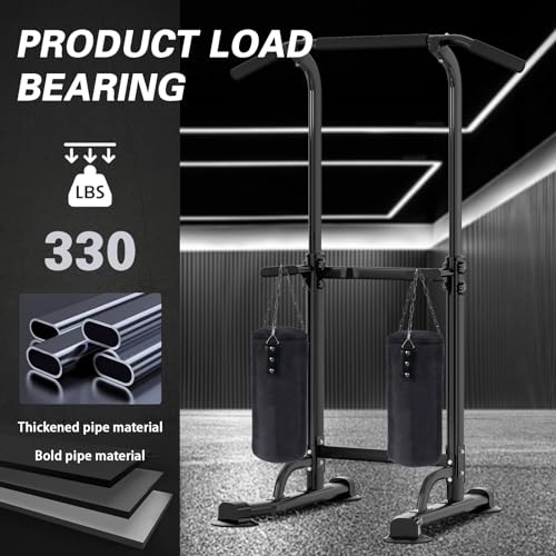 soges Power Tower Pull Up Bar Station, Free Standing Pull Up Rack Dip Station for Home Gym, Height Adjustable Home Strength Training Fitness Workout Equipment - color: Black