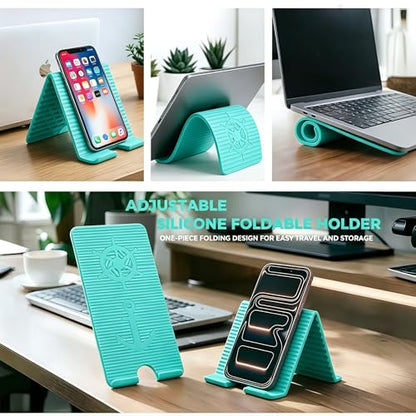 Flexible Silicone Aluminum Phone Holder Tablet Stand with Charging Port Design, Foldable Airplane Laptop/Phone Stand for Home Office Travel (Tiffany) - color: Tiffany