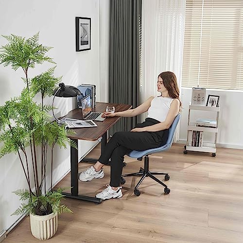 YOUNIKE Office Desk Chair with Wheels Armless Vanity Chair Modern Blue | Faux Leather Upholstered with Rocking Back, Swivel Height Adjustable Small Cute Computer Rolling Task Chair Ergonomic 300lb - color: Blue, size: Base Black