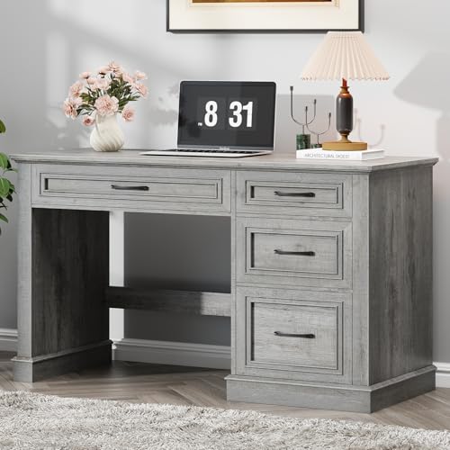 Befrases Farmhouse 47" Workstation Computer Desk with Drawers, Grey | Executive Desk, Computer Desk with File Drawer and Charging Station for Home Office, Study. - color: Grey, size: With Charging Station