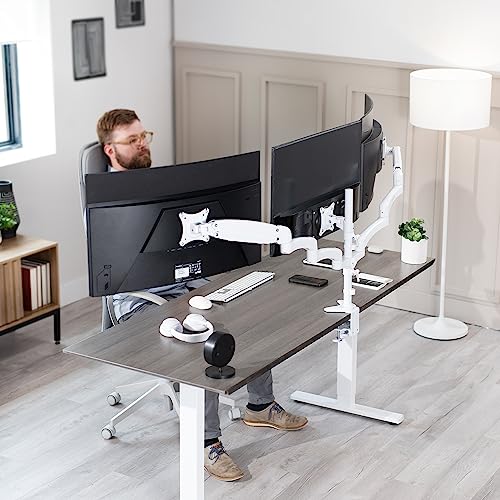 VIVO 17 to 32 inch Triple Pneumatic Monitor Mount, 2 Pneumatic Arms, 1 Fixed, Adjustable Swivel, Rotation, Heavy Duty VESA Desk Stand with C-clamp, Max VESA 100x100, White, STAND-V300GW - color: White, size: Triple Mount