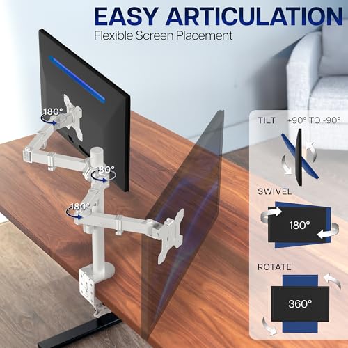VIVO Dual Monitor Desk Mount, Heavy Duty Fully Adjustable Stand, Fits 2 LCD LED Screens up to 32 inches, White, STAND-V032W - color: White, size: 13" - 32"