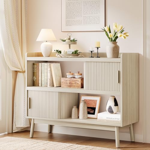 ONBRILL 44" Sideboard Buffet Cabinet with Outlet/Sliding Door Natural White - color: Natural White, size: 44"